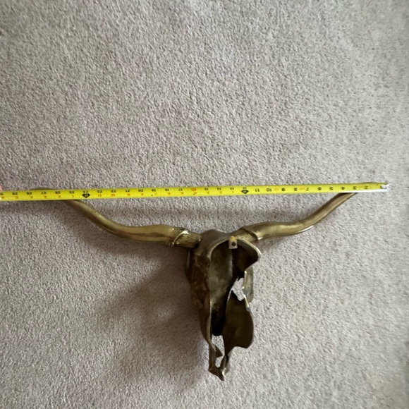 VTG. MCM Solid Brass Bull Wall Mount Art Horns Western 29” - Picture 6 of 8